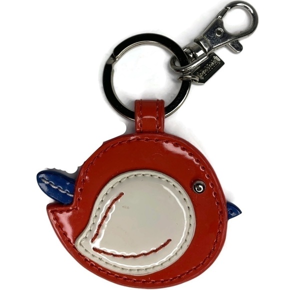 Coach Vintage Patent Red Leather Bird Keychain Fob Flappy Cardinal - Picture 4 of 4